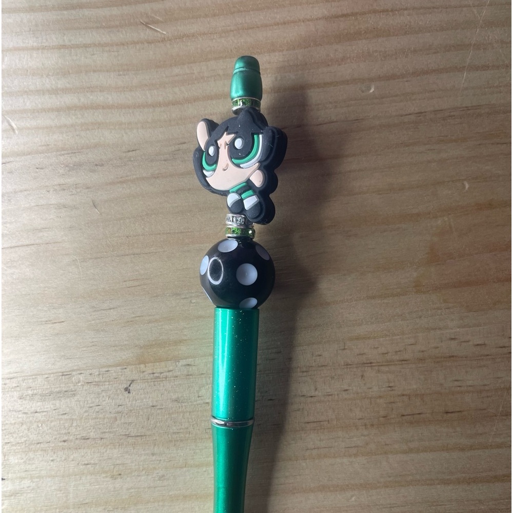 Green Power puff Girl beaded Pen